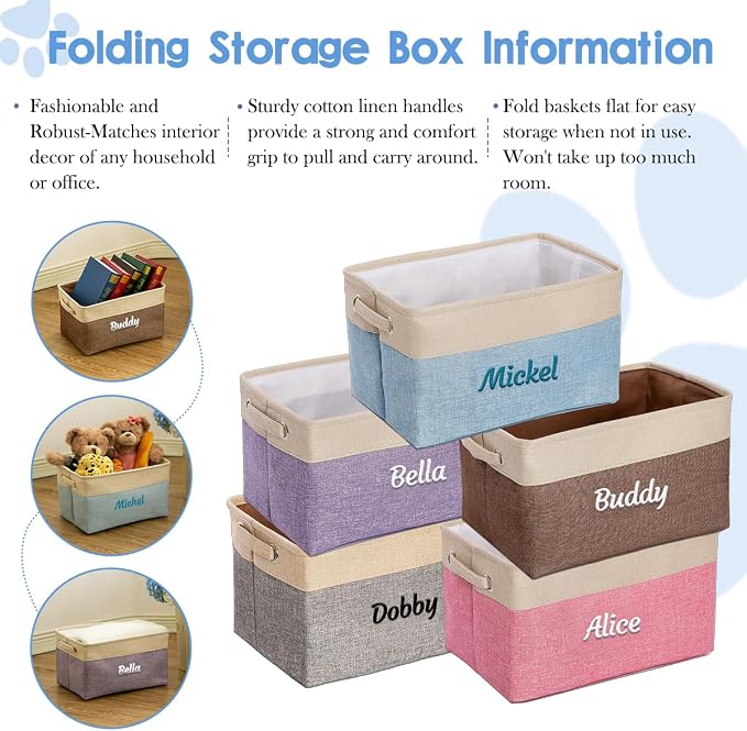 Ulico Personalized Pet Toy Storage Box, Collapsible Organizer with Handles, Custom Dog & Cat Toy Bin with Pet's Name - Blue