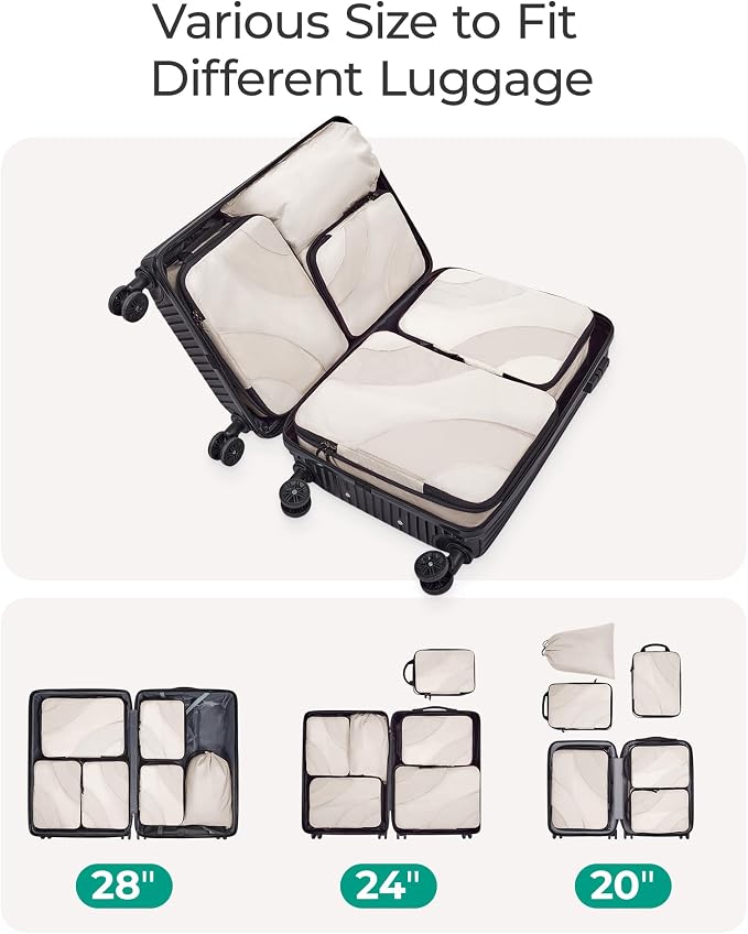 BAGSMART Compression Packing Cubes for Travel | Lightweight suitcase organizers bag set, space-saving double zipper expansion for carry-on luggage & travel organization