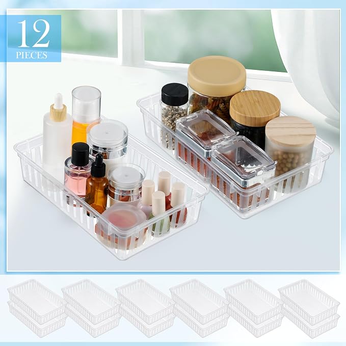 Wenqik Set of 12 Small Plastic Baskets for Organizing, Clear