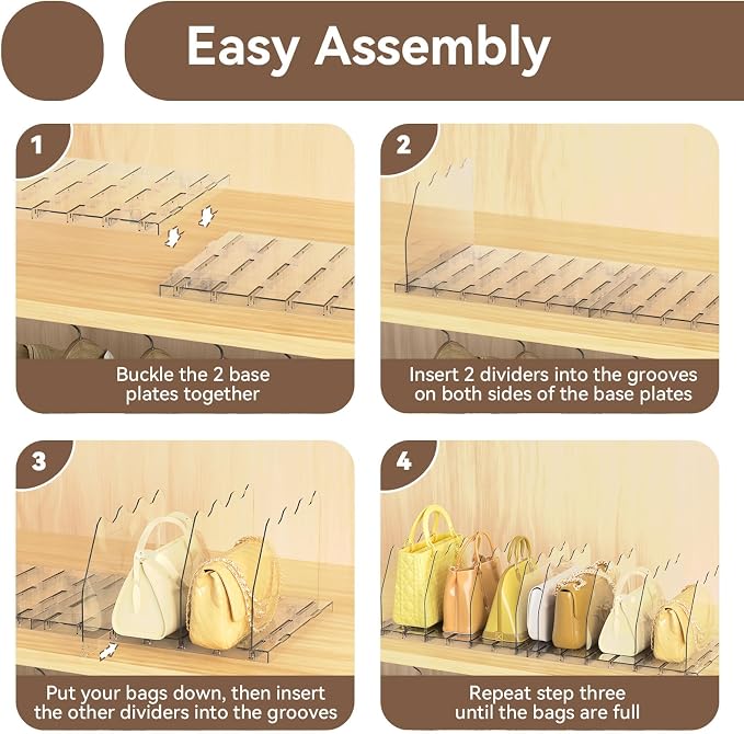 SOYO Adjustable Shelf Dividers for Closet, Purse Organizers for Bag, Clear | Acrylic Handbag Storage Pocketbook Organizer, Bookshelf Separators for Bedroom Armoire Wardrobe Office Cabinet