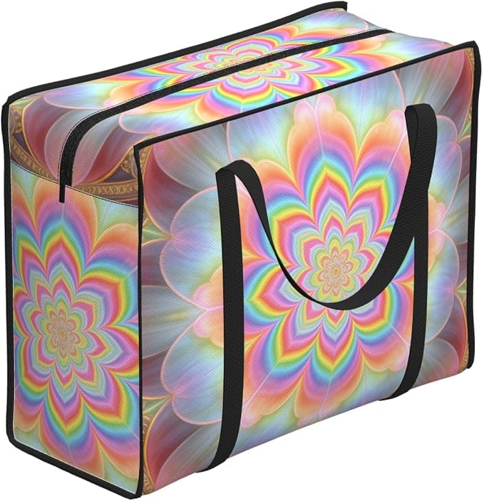 Heavy Duty Clothes Storage Bags Pastel Petal Mandala Fractal, 48.7L Moving Totes with Reinforced Handles for Bedroom and Closet Organization