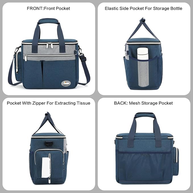 Dog Travel Bag for Pet Kit for Supplies with 2 Food Storage Containers 2 Collapsible Bowls 1 Feeding Mat 1 Dog Treat Pouch 7-Piece Set Perfect Road Trips Camping Weekend (Navy Blue)