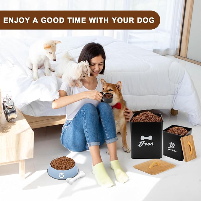 Dog Treat Container 2PCS, Dog Food Storage Container with Lids Airtight, Dog Treat Jars for Kitchen Counter-7+3Lbs, Small Dog and Cat Cookie Jar for Storage, Pet Treat Container (Upgraded) Black