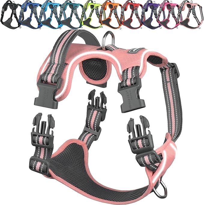 VIVAGLORY No Pull Dog Harness Vest Harness, L, Sakura Pink - Patterned | with Handle Front and Back Clip for Training & Pulling, No Pull & Escape Proof Padded Adjustable for Pet Puppy