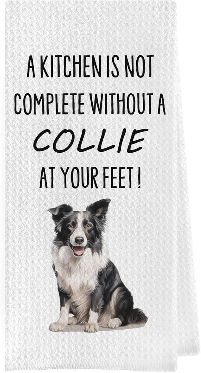 Funny Collie Dish Towels - Border Collie Decorative Waffle Weave Kitchen Towels, Dog Gifts Hand Towel, Tea Towel (16×24 Inches)