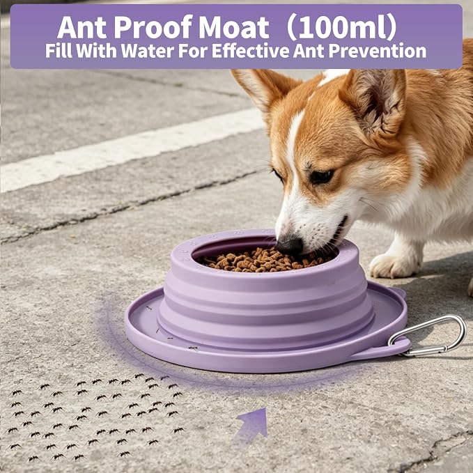 Spill Proof Dog Water Bowl for Car Road Trip, Collapsible Pet Travel Bowl | Collapsible Dog Bowl, No Splash Water Dish, Ant Away Pet Food Feeder, Silicone Travel Bowl for Pets Camping Hiking Car Trips