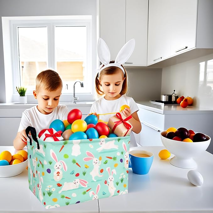Large Empty Easter Basket for Kid Fabric Personalized Bunny Eggs Easter Gift Basket for Boy and Girl (Rabbit Magician Easter Egg)
