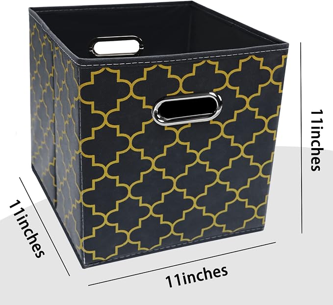 Black Foldable Storage Cubes Bins , Fabric Storage Box Cubes Organizer Baskets with Dual Handles for Home Organizer Grey Gold