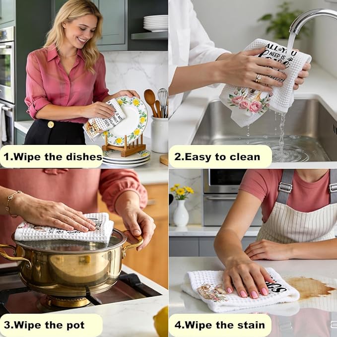 4Pcs Chihuahua Kitchen Towels 24x14 Inch, Chihuahua Gifts for Women Mom, Waffle Weave Kitchen Towel, Dog Decorative Reusable Hand Towels for Bathroom, Gifts for Dog Lovers, 14x24 Inches