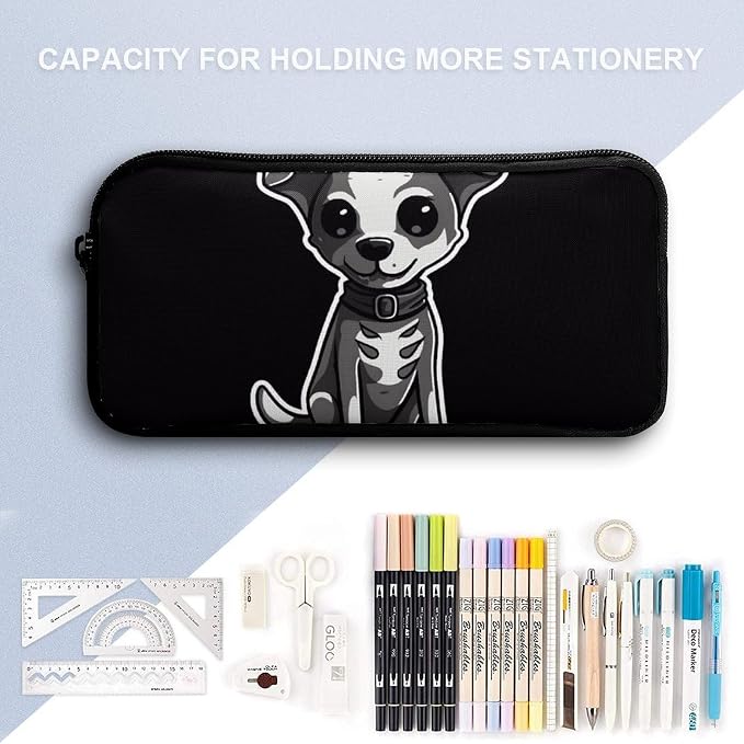 Pet Dog Stickers Large Capacity Pencil Case with Double Zipper - Aesthetic Stationery Pen Organizer Pouch, Portable Storage Bag for Office Supplies, Travel & Cosmetics