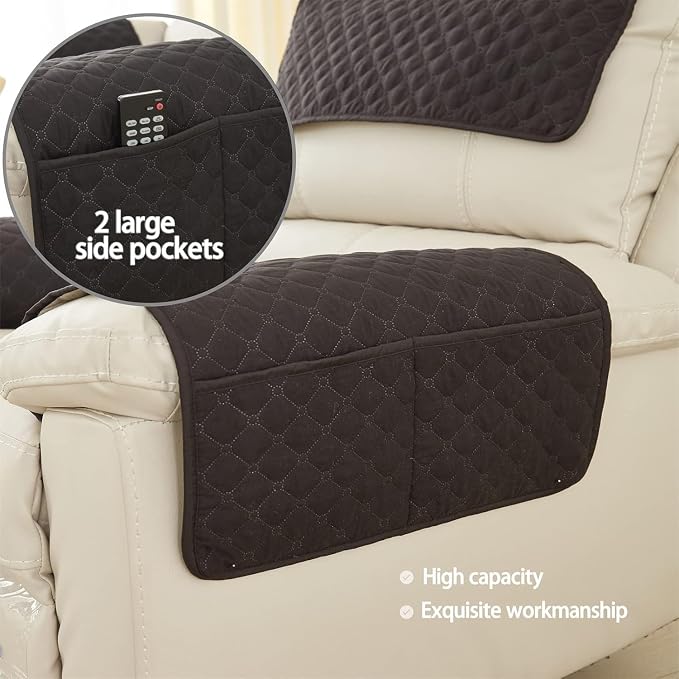 Armrest Covers Armchair Slipcover, Couch Arm Covers Recliner Covers with Storage Pockets Armrest Protector for Chair Sofa(Black,2 Seat | 4 Piece Set)