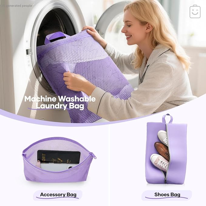 Veken 11 Set Compression Packing Cubes Garment Bags for Travel Essentials,Compressible Expandable Luggage Organizer Bags for Clothing,Space Saver Bags with Over 1000 pcs of Mesh Holes(Light Purple)