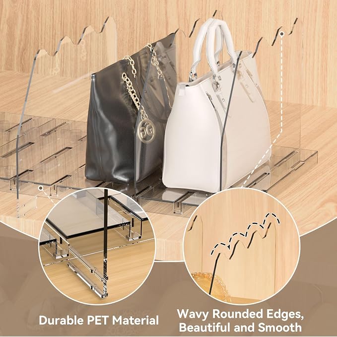 SOYO Adjustable Shelf Dividers for Closet, Purse Organizers for Bag, Clear | Acrylic Handbag Storage Pocketbook Organizer, Bookshelf Separators for Bedroom Armoire Wardrobe Office Cabinet