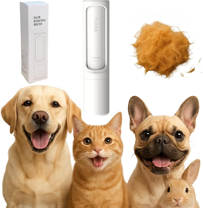 Reusable Lint Brushes for Pet Hair on Clothes & Soft Fabrics, Compact Self-Cleaning Pet Hair Roller, Portable & Travel-Friendly, Rotating-Design, No Refills Needed (Vanilla Cloud)
