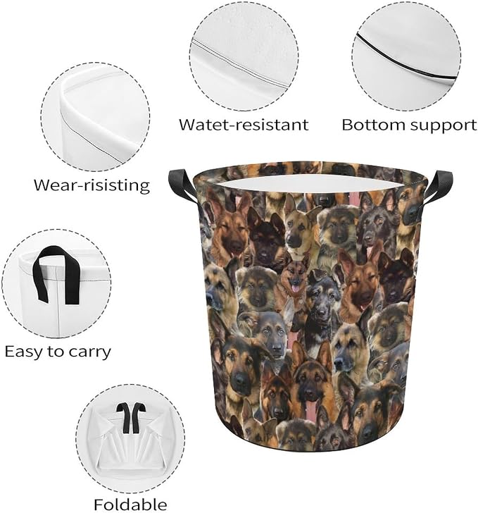 German Shepherd Print Laundry Basket, Funny Pet Dog Laundry Hamper, Collapsible Organizer Basket Storage Bin for Bedroom Clothes, Gifts for German Shepherd Mom Dog Lover Owner