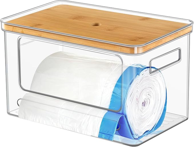 Trash Bag Holder with Lid, Large Garbage Bag Dispenser for 13-33 Gallon Bags, Space-Saving Organizer for Under Sink, Kitchen, Laundry Room Organization, Pantry Organizers and Storage