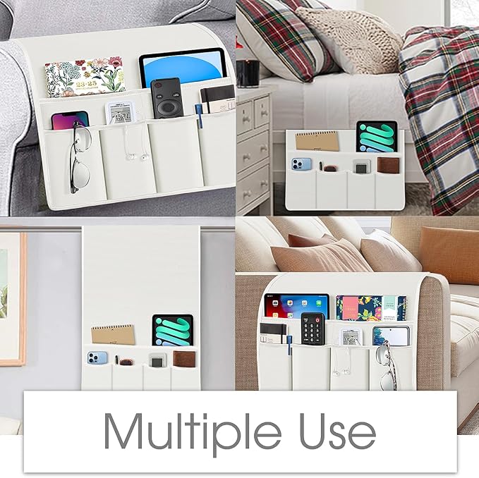 Joywell Armrest Organizer Remote Holder for Recliner Armchair Caddy Couch Sofa Arm Chair Caddie with 6 Pocket Storage for Magazine, Phone, iPad,Ivory