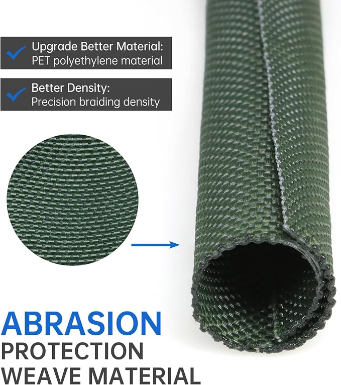 Split Braided Cable Sleeve，Flexible Wire Loom Tubing, Automotive Cord Protector Pet Proof, Cable Management for Computer TV Electric Wires Harness 16ft (Dark Green, 8mm（5/16")