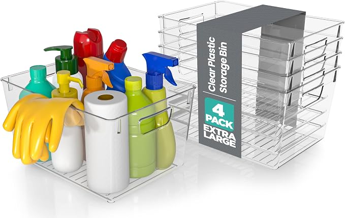 Utopia Kitchen Clear Organizer or Storage Bins - 4 Pack Pantry Organizers and Storage Bins - Extra Large Clear Storage Containers for Organizing Fridge, Kitchen Organization