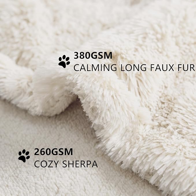 gogobunny Waterproof Dog Blanket for Couch & Furniture Protection - Super Soft Reversible Throw for Large Dogs & Cats, Calming Washable Fur & Sherpa Pet Blanket (25x35 Inch, Cream)