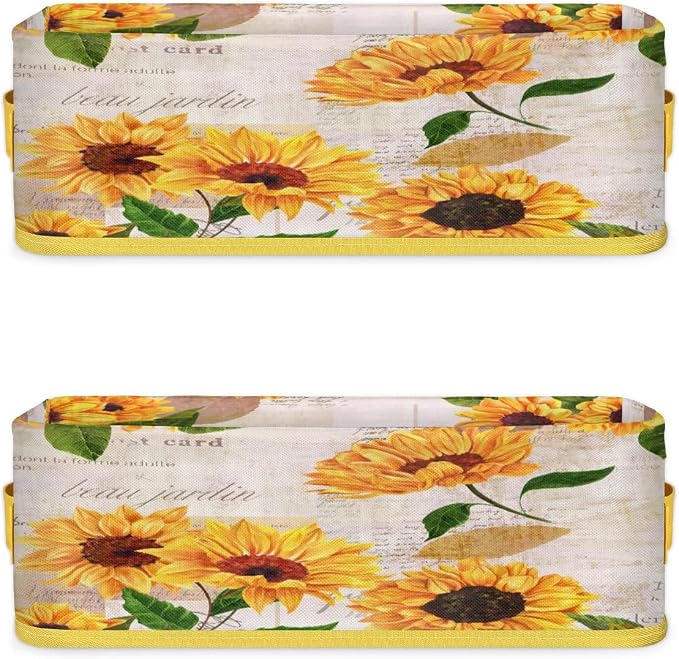 Sunflower Bright Letters Bathroom Storage Basket, Foldable with Handle Open Countertop Paper Towel Decorative Box, Toilet Tank Top Shelf Baskets for Home Closet Bedroom Living Room Office