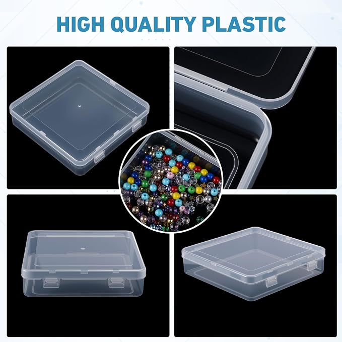 SATINIOR 48 Packs Clear Small Plastic Containers Transparent Storage Box with Hinged Lid for Small Items Crafts Jewelry (5.91 x 5.91 x 1.5 Inches)