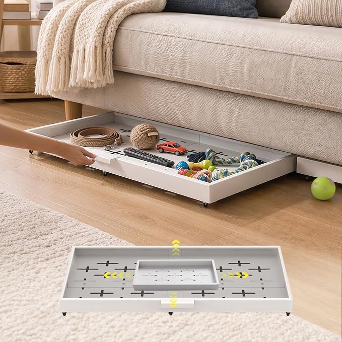 Fokyfok Under Bed Drawers,Under Bed Storage,Under Couch Drawer,1PC | 3 inch tall,Wheeled,Expandable,Slim,Shallow,19"-30" x 9.7"-13.6",Helps Keep Pet Toys from Rolling Under Furniture,Handle
