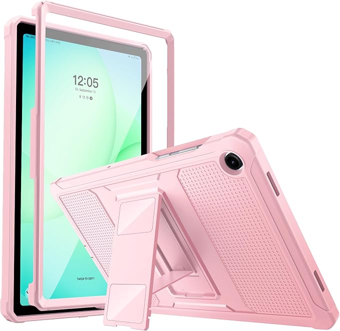 MoKo Shockproof Case Fit Samsung Galaxy Tab A11+ Plus/ A9+ 11 Inch | Full Body Rugged Stand Back Cover with Built-in Screen Protector for Galaxy Tab A11+/ A9+ Tablet, Light Pink