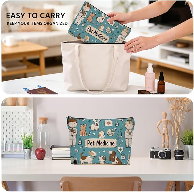 JIUWEIHU Pet Medicine Makeup Bag Cute Pet Medication Organizer Cosmetic Bag | Pill Storage Bags, Travel Toiletry Bags, Christmas Graduation Birthday Gifts for Women Girls Friends Sisters Cat Dog Lover