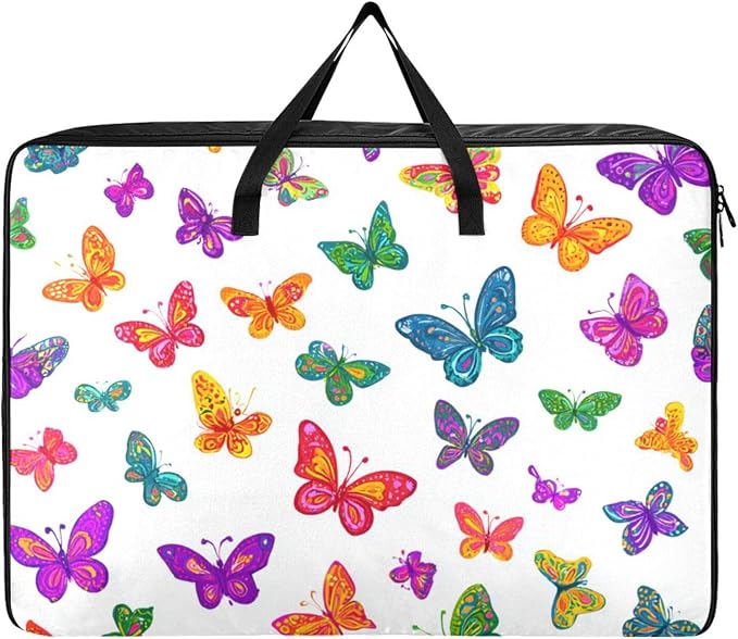 Comforter Storage Bags Large Folding Blanket Organizer Bag with Strong Handles Clear Window Closet Storage Containers for Clothes King Queen Pillows Bedding Quilt Duvet Bright Color Butterfly