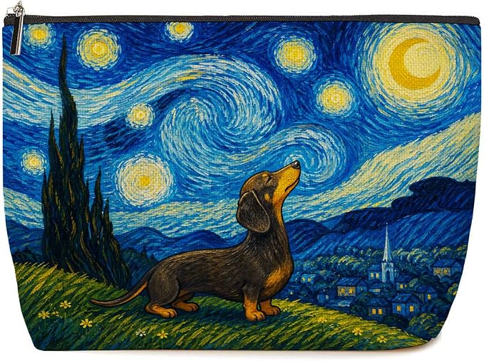 Starry Sky Dachshund Makeup Bag Cute Dog Cosmetic Bag Gifts for Women 02 | Durable Travel Organizer Pouch for Women, Outdoor Portable Toiletry Bag, Christmas Birthday Gift for Mom Friend, Dog lovers