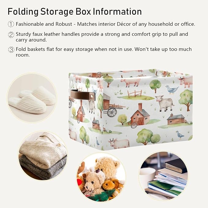 Kigai Farm Animals Storage Basket Waterproof Collapsible Fabric Laundry Basket with Handles Gift Bin Closet Organizer Bin for Bedroom Nursery Office 1 PACK