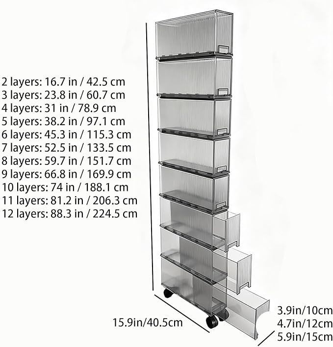 Slim Storage Cabinet with Wheels, Space Saving Narrow Rolling Cart, Thickened PET Transparent Drawer Organizer, Mobile Bathroom for Small Spaces Kitchen Laundry(Clear Gray,5.9*15.9*59.7in)