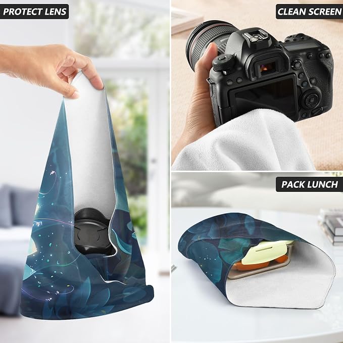 JIPONI Lotus Flower Makeup Bag, Self-Adhesive Magic Wrap Cloth, Portable Cosmetic Organizer, Camera Lens Protector, Travel Storage for Beauty Essentials, 13.8"x13.8"