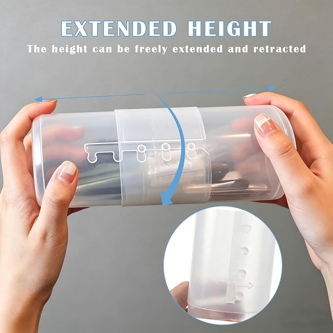 2PCS Retractable Pen Holder, Plastic Makeup Brush Case | Clear Portable Cosmetic Organizer with Lid, Adjustable Dust-Proof Brushes Storage Holders for Pen Pencil Makeup Artists