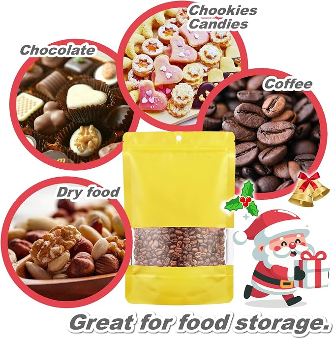 150 Pack Stand up Matte Metallic Storage Bags with Clear Front Window Heat-Sealable Resealable Solid Color Pouches for Food Storage Containers Organizer(Gold,7.9 * 11.8 inch,Pack of 150)
