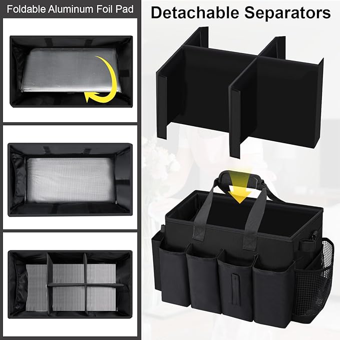 Wearable Large Cleaning Caddy Bag for Housekeepers (Black) | Cleaning Supplies Organizer with Adjustable Shoulder, Waist & Handle Straps, Detailing Bag for Kitchen Supplies