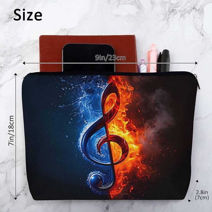 Treble Clef Cosmetic Travel Bag - Music Note Makeup Bag for Toiletry Items, Flax Material, Birthday Gift