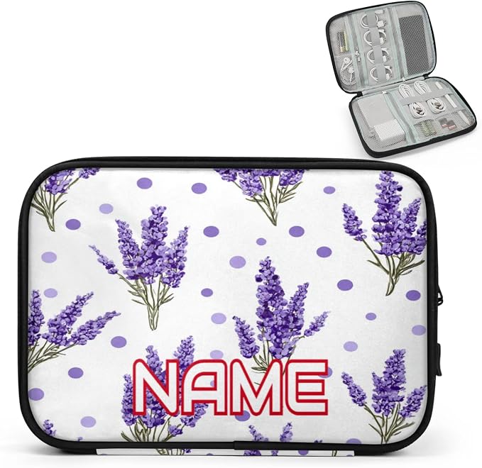 Custom Electronics Organizer Purple Polka Dots Lavender Travel Cable Pouch Large Tech Accessories Case Waterproof Cord Storage Bag for Power Bank Charger Phone Earphone