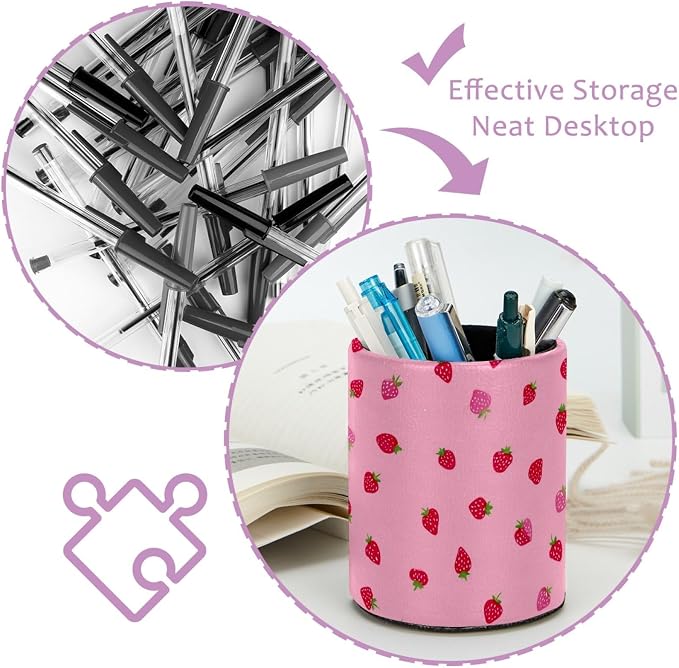 Strawberry Pen Holder, Pencil Cup Marker Brush Holder Desk Storage Case, Desktop Organizer for School Office Home Supplies