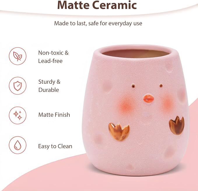 Ceramic Chicken Shaped Pen Pencil Holder for Desk Decoration Accessories Chicken Decor Makeup Brush Pen Cups Succulent Plant Pot Office School Ideal Gifts for Women, Mom or Birthdays (pink)