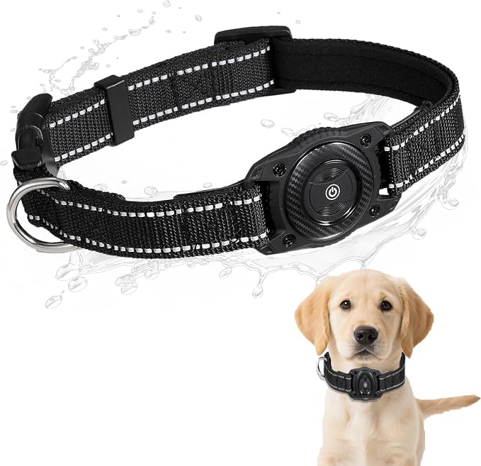 Tracking Dog Collar, Waterproof Pet Collar with a Tracker Tag for Apple Find My (iOS only) (Black, S)