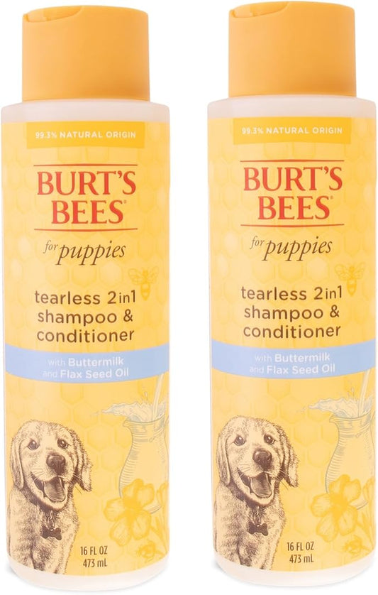 Burt’s Bees for Pets Tear Free Puppy Shampoo & Conditioner with Buttermilk, 2 in 1 Gentle Dog Shampoo for Puppies, Cleans and Conditions Sensitive Skin, 16 Fl Oz - 2 Pack