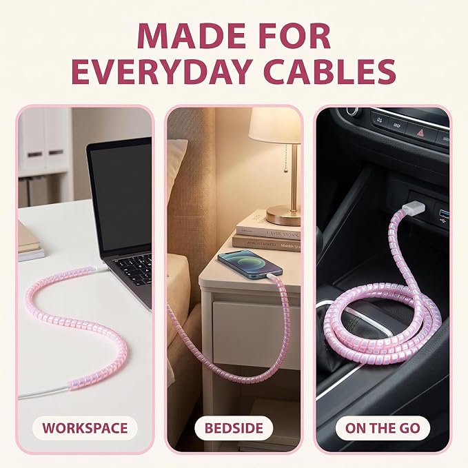 Spiral Cable Protector,Chargers Data Cable Protect Sleeve,Headphone Cable Saver for Phone Earphone USB Data Cableor for Prevent Pets from Biting The Cable Sleeves Cord Management (Laser Pink)