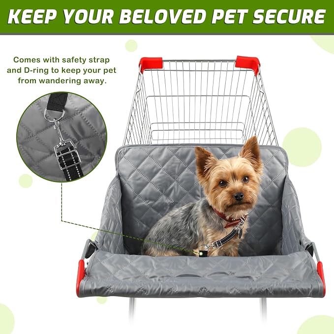 Pet Shopping Cart Cover for Dogs with Safety Strap and Carry Bag | Portable Dog Grocery Cart Seat Cover, Waterproof Easy to Clean and Comfortable for Daily Use