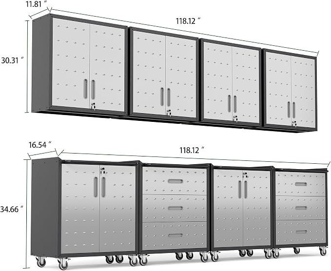 Garage Cabinet System | Heavy Duty Steel All-in-One Modular Garage Cabinet Set for Ultimate Workshop Organization | Easy Assembly Garage Storage Cabinets & Tool Bench