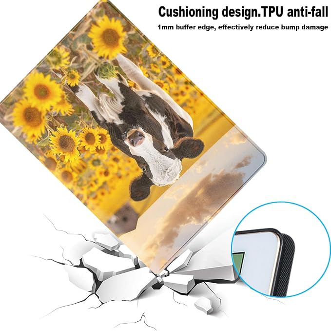for Samsung Galaxy Tab A 10.1 2016 (SM-T580/T585/T587) Tablet Protective Cover with Adjustable Stand and Magnetic Auto Wake/Sleep,Cow Sunflower