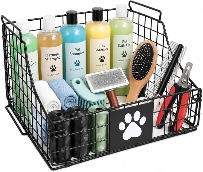Pethiy dog organizer dog grooming bag pet dryer box DOGS Grooming Supplies | Pet Supplies Organizer Basket, Foldable Metal Wire Storage Basket for Dog Grooming Tools, Bath Supplies Organizer