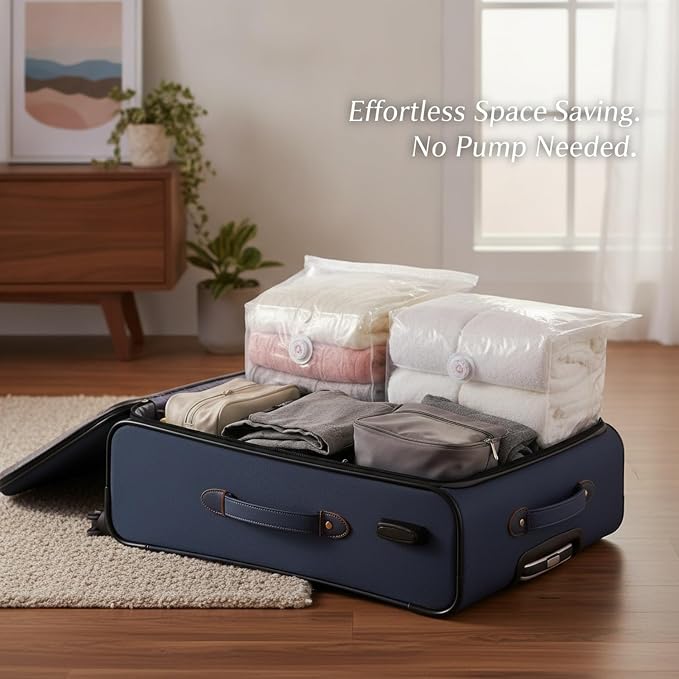 1 Pack Manual Compression Storage Bag, Space Saver with One-Way Valve for Travel and Closet Organization, Durable PET PE Material