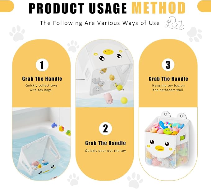 Ligereza Quick Fetch Way Bath Toy Storage, Cute Mesh Bath Toy Organizer, Large Capacity and Large Opening Baby Bathtub Toy Holder for Tub, Multipurpose Mesh Shower Bag (White)